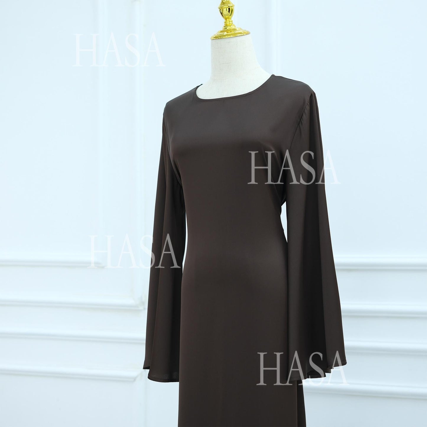 LUMAYA6478 Simple Long Dress with Wide Sleeves, One-piece and Smooth Style