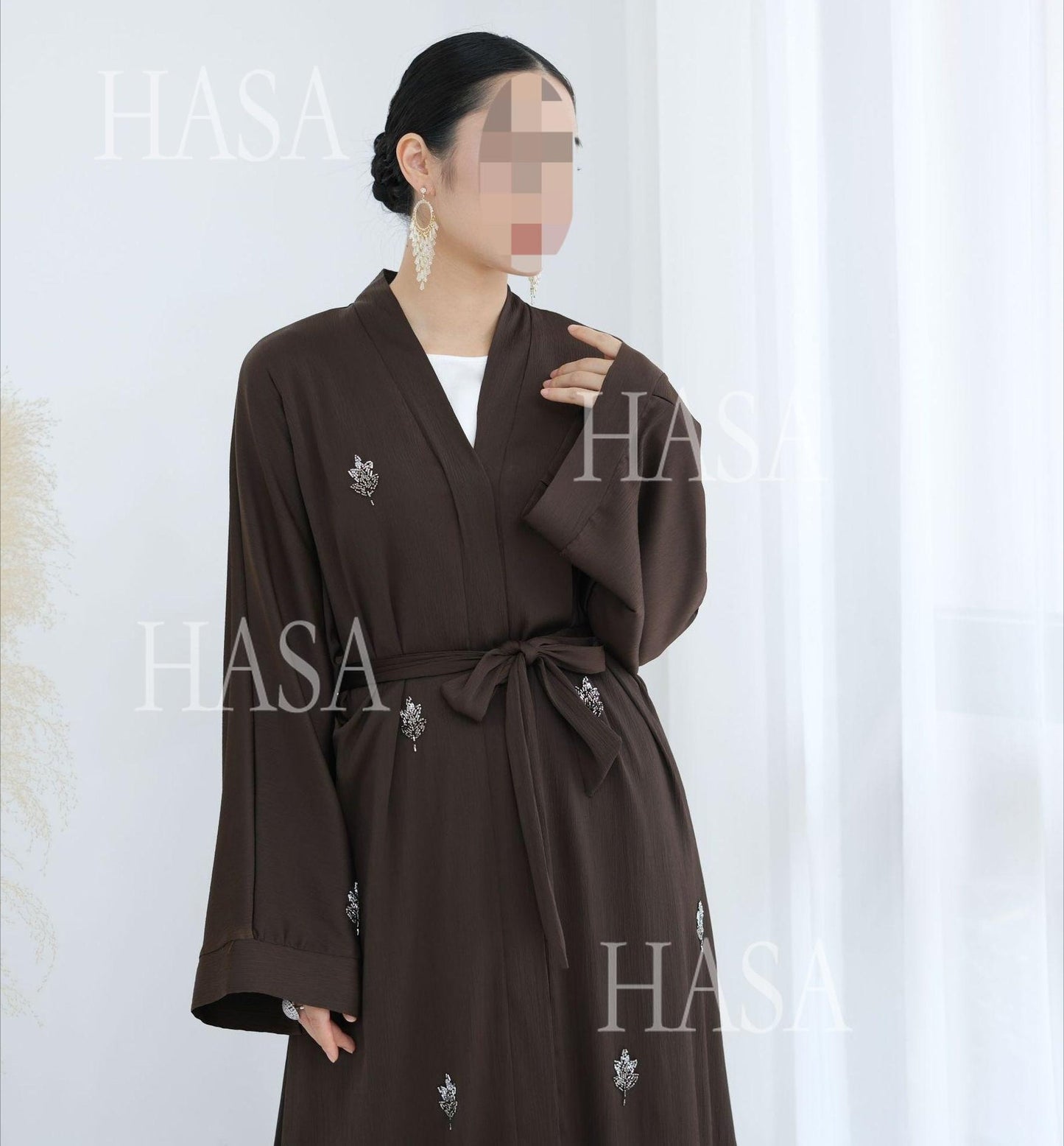LM6624 Abaya Cardigan with Beaded Lace-up