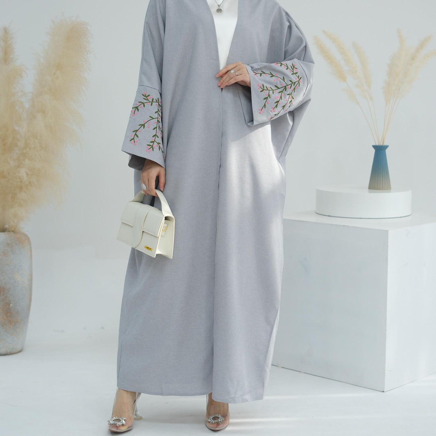 LUMAYA LUMAYA1046 Flower Embroidery Elegant Cardigan Robe