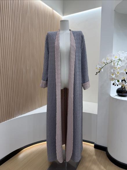 LUMAYA6703 Modern Minimalism Textured Grey Abaya with Pink Accents