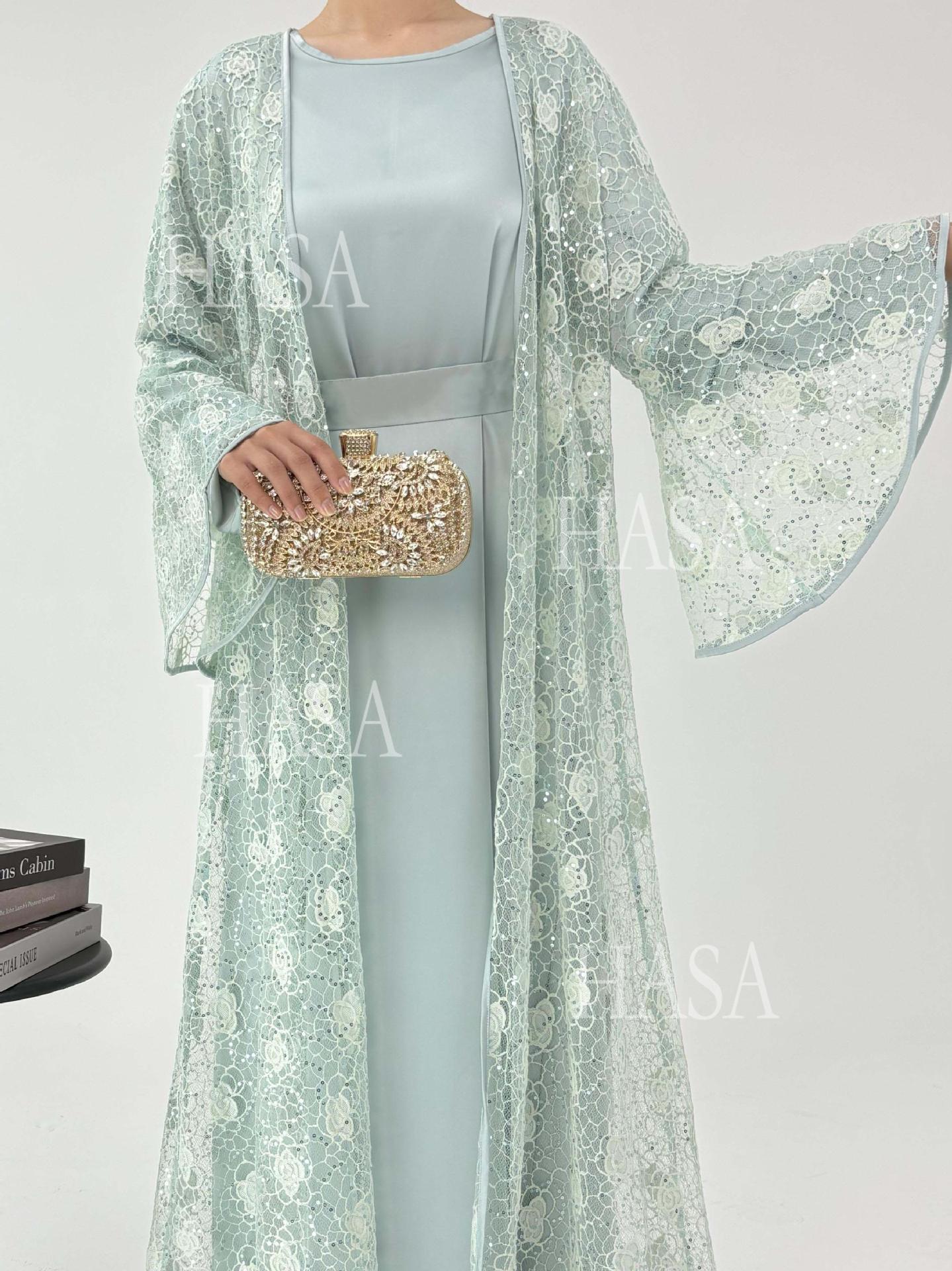LUMAYA6482 Soft Lace Maxi Dress Set, Simple Loose Design