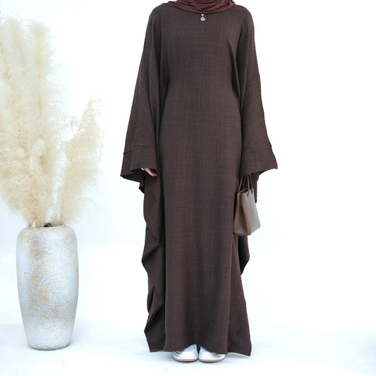 LUMAYA LM1177 Waist Raging Bat Sleeves Dress Crepe Kaftan with Built-in Belt