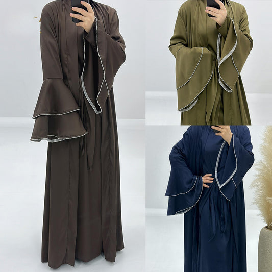LUMAYA LM1188 3pcs Set Satin Cardigan+Inner Dress+Special Belt