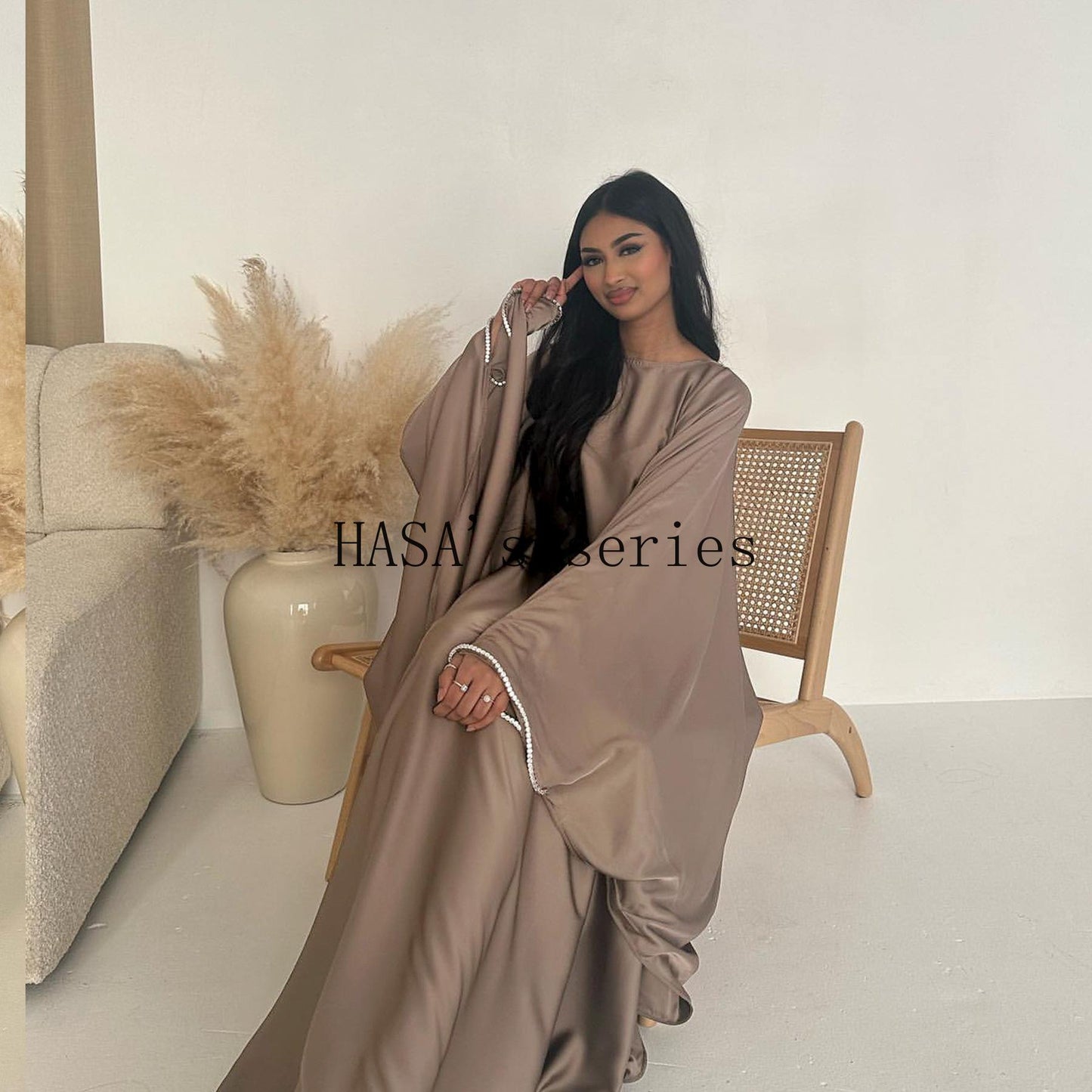 LUMAYA4841 A Minimalist, Beaded, Matte Satin Long Dress with A Subtle and Elegant Design.