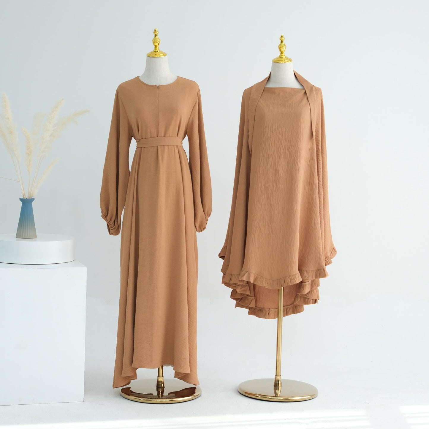 LUMAYA LM1176 2pcs Set Front Zipper and Pocket Abaya with Khimar