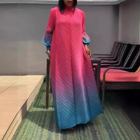 LUMAYA5824 Women's clothing gradual cLUMAYAnge color lantern sleeves high sense middle east dress