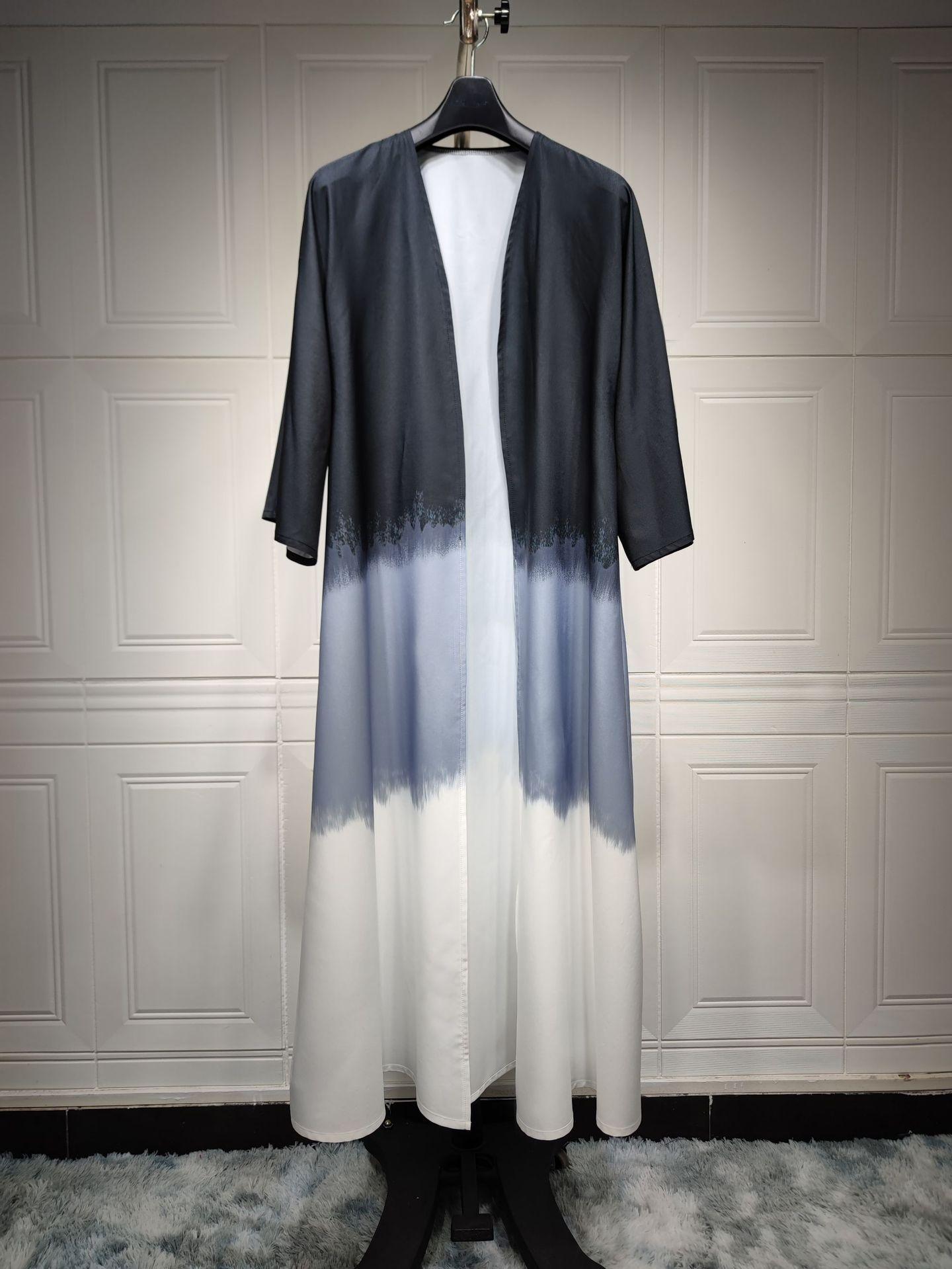 LUMAYA LM1096 Muslim Tie-dyed Cloak Cardigan Dress Abaya