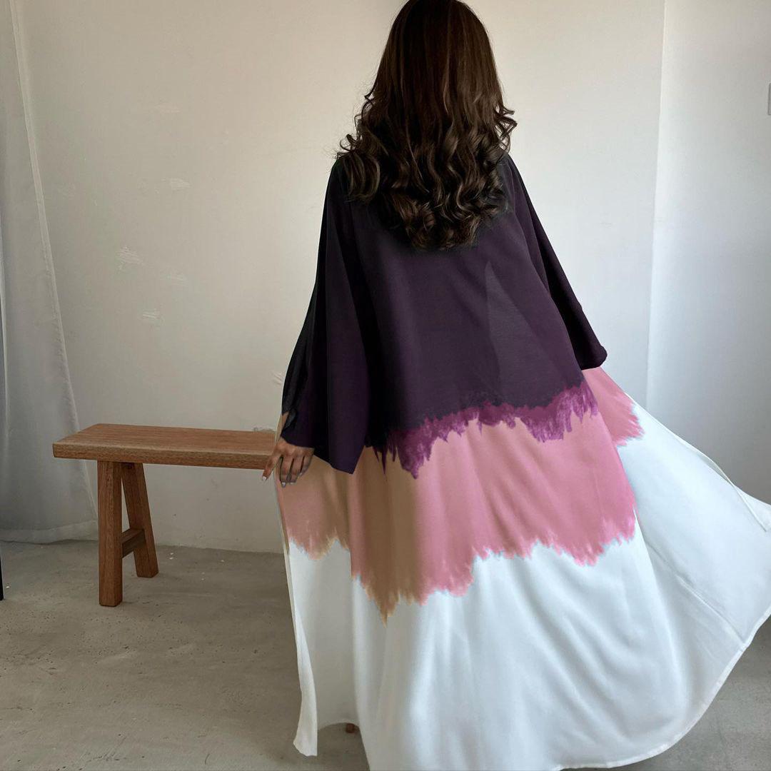 LUMAYA LM1096 Muslim Tie-dyed Cloak Cardigan Dress Abaya
