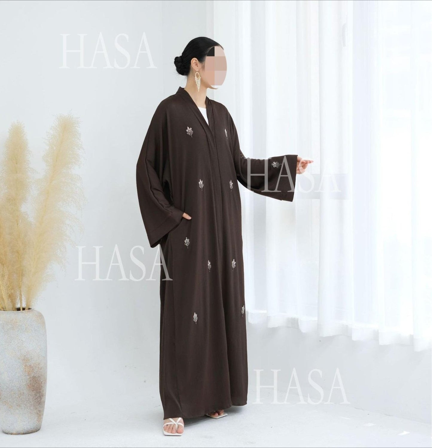 LM6624 Abaya Cardigan with Beaded Lace-up