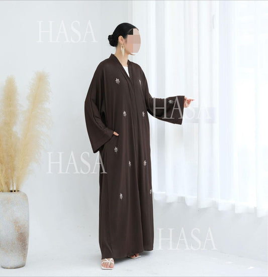 LM6624 Abaya Cardigan with Beaded Lace-up