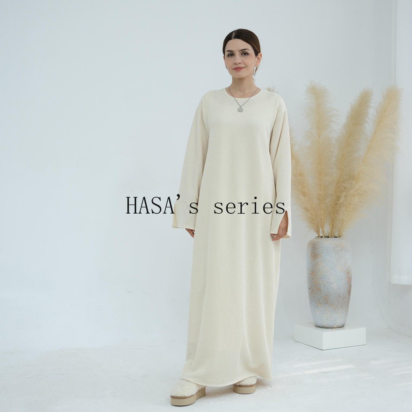 LUMAYA5440 Large Sleeve Thick Knitted Sweater Dress - Loose and Elegant Long Dress party  wear red dress thick  thigh 2  part bow  outfits