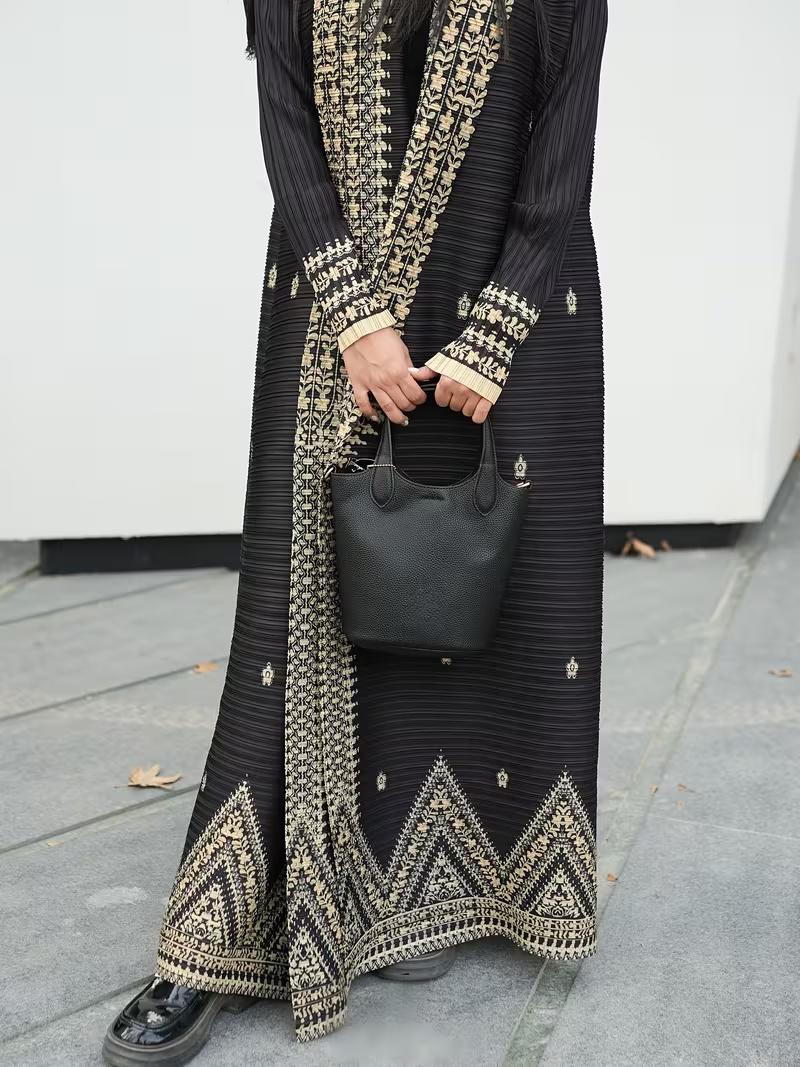 LUMAYA6709 Golden Dynasty , Black Abaya with Intricate Gold Embroidery
