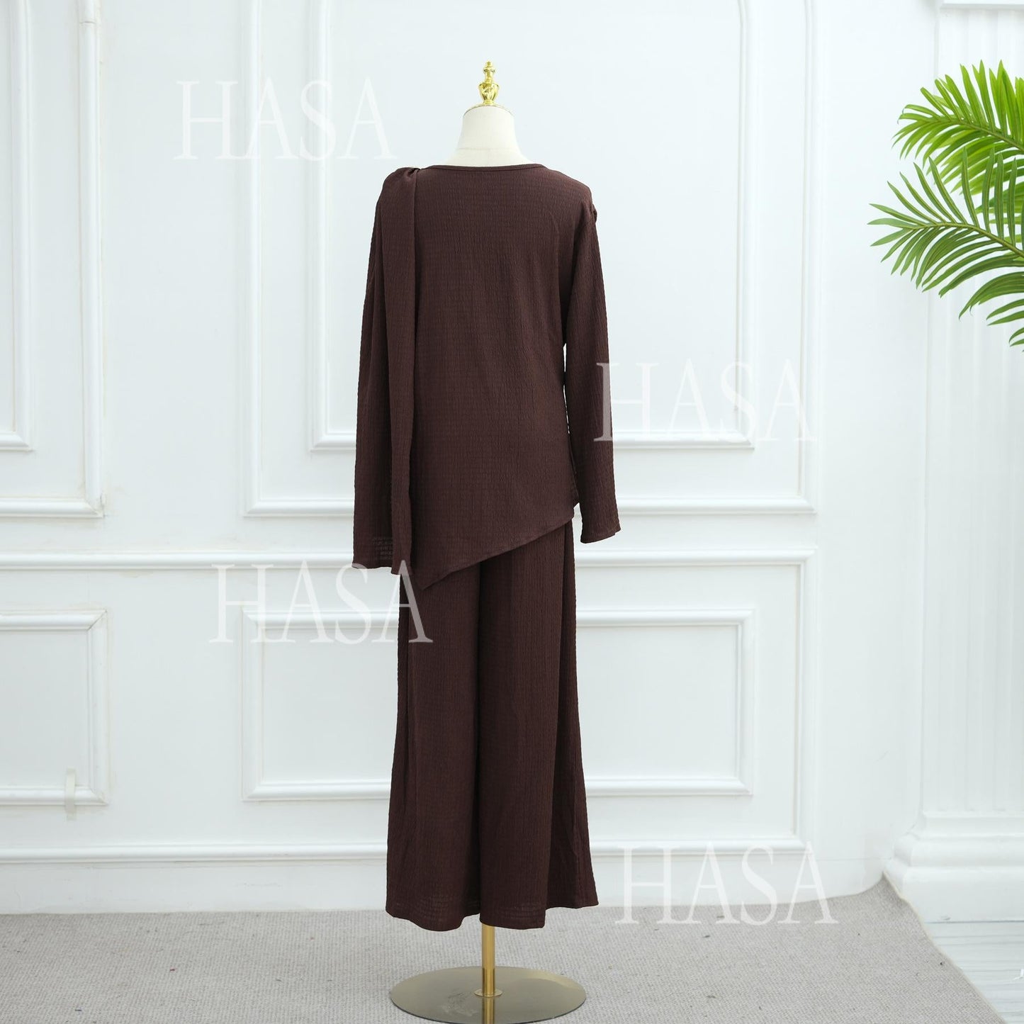 LM6568 Solid Color Design Top + Pants Two-piece Set for Daily Personality Wear