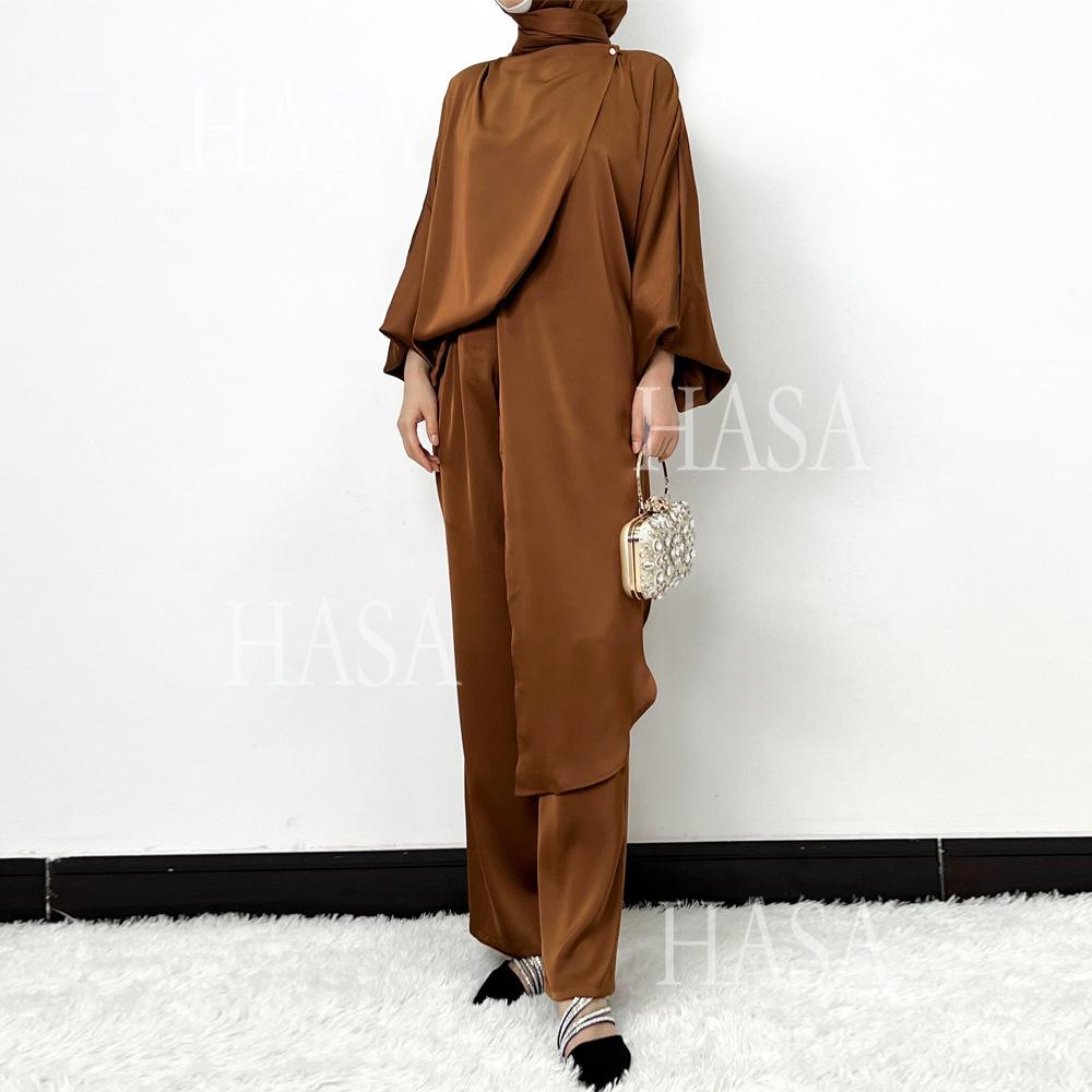 LUMAYA5857 High-end Bright Satin Two-piece Suit (headscarf Not Included), Irregular Design Shows Fashionable Style