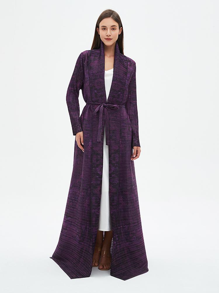 LUMAYA6712 Regal Amethyst , Belted Purple Abaya with Subtle Sparkle