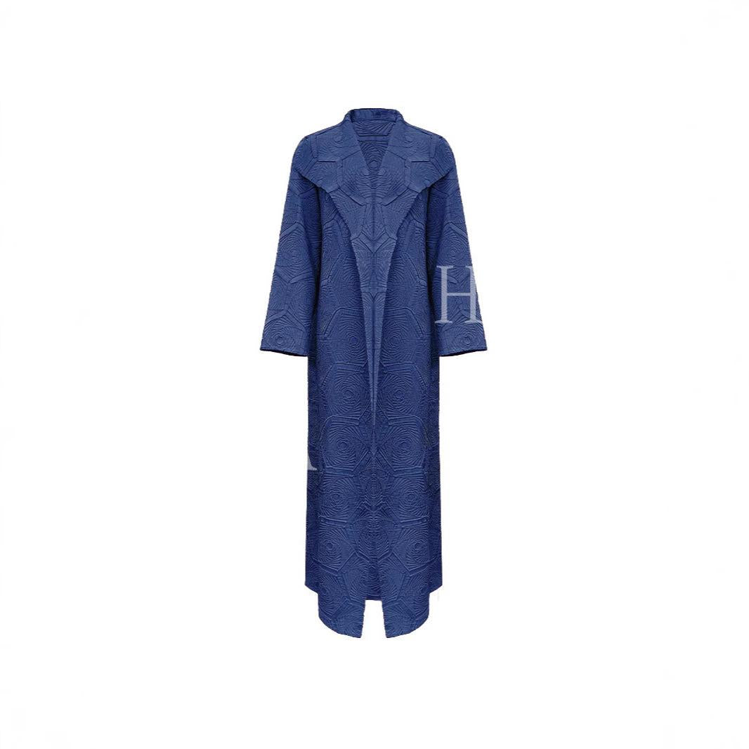 LM6592 Embroidered Pleated Cardigan Jacket - Large Size, Comfortable Mid-Length