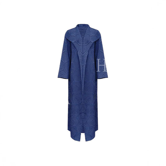 LM6592 Embroidered Pleated Cardigan Jacket - Large Size, Comfortable Mid-Length