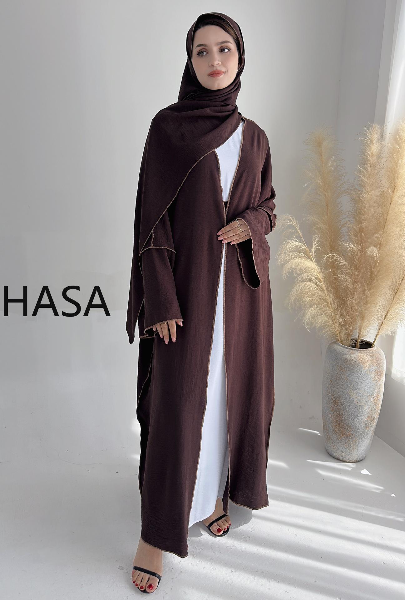 LMSA LM1246H 2 PCS SET Crepe Solid Color Loose Hem Cardigan Robe with Hijab
