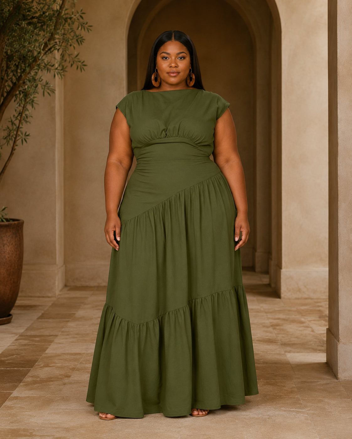 LM1641 Women's Sleeveless Pleated Loose Fit Maxi Dress