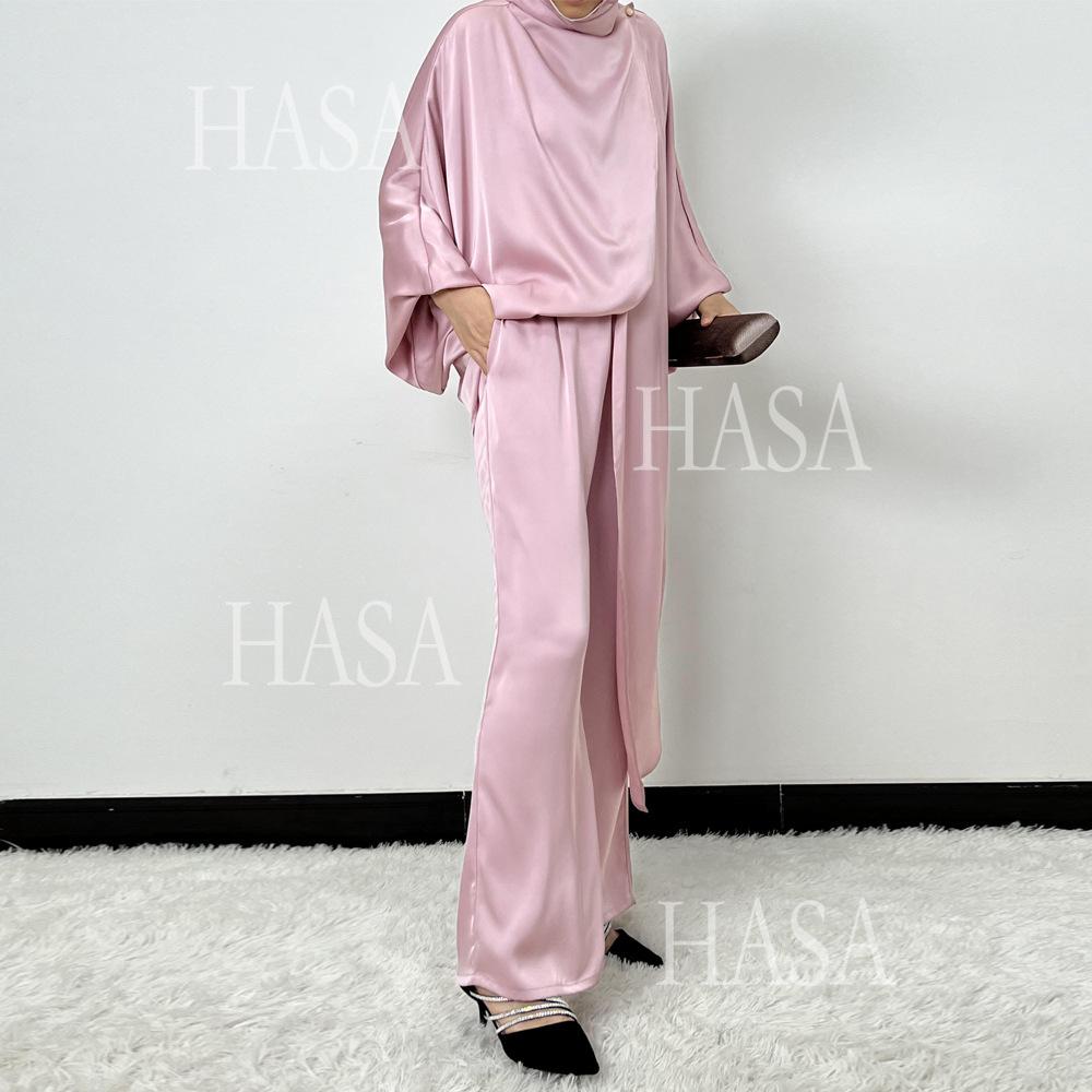 LUMAYA5857 High-end Bright Satin Two-piece Suit (headscarf Not Included), Irregular Design Shows Fashionable Style