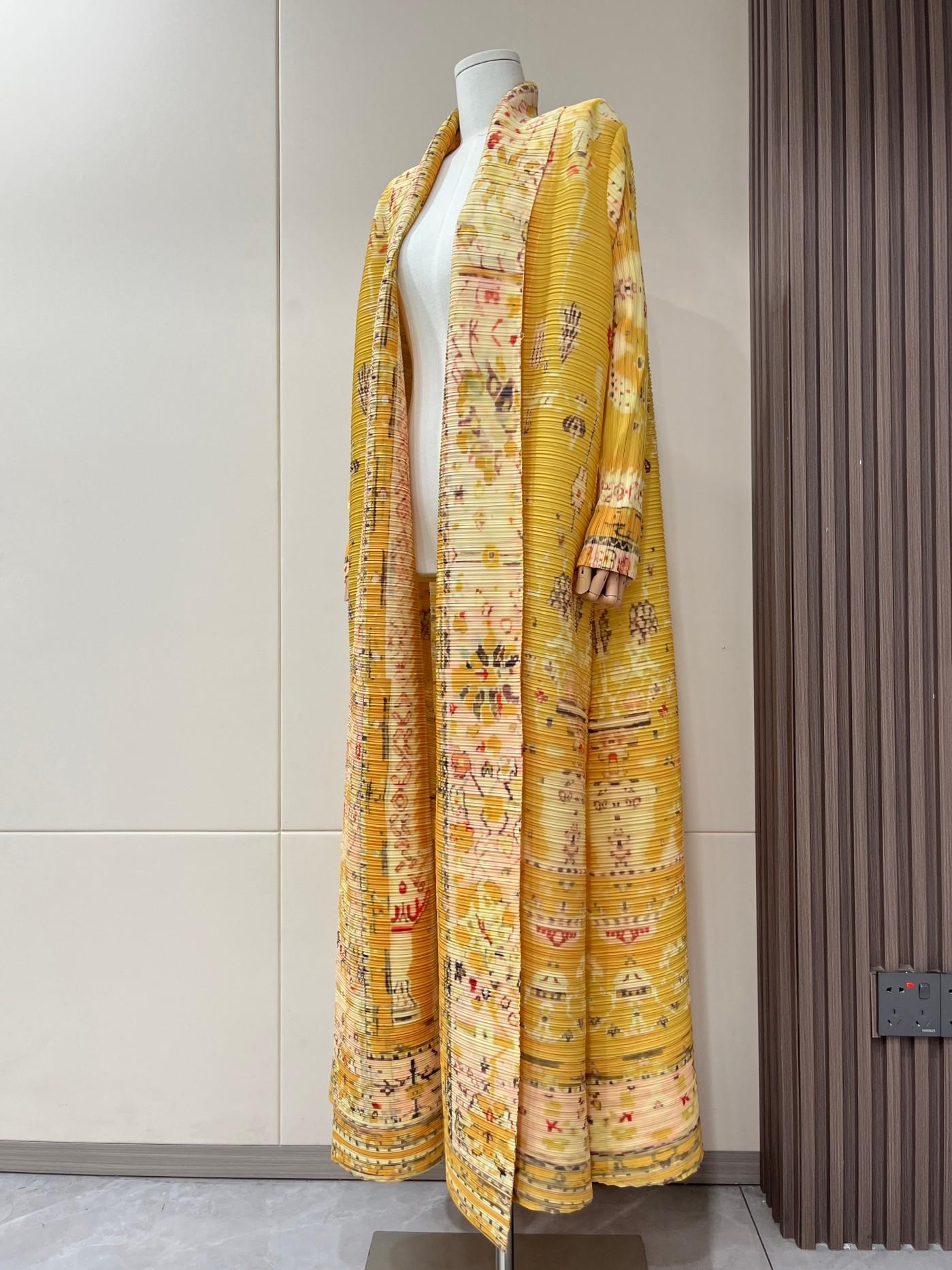 LUMAYA5843 Retro Warm Yellow Floral Textured Open-front Long Coat