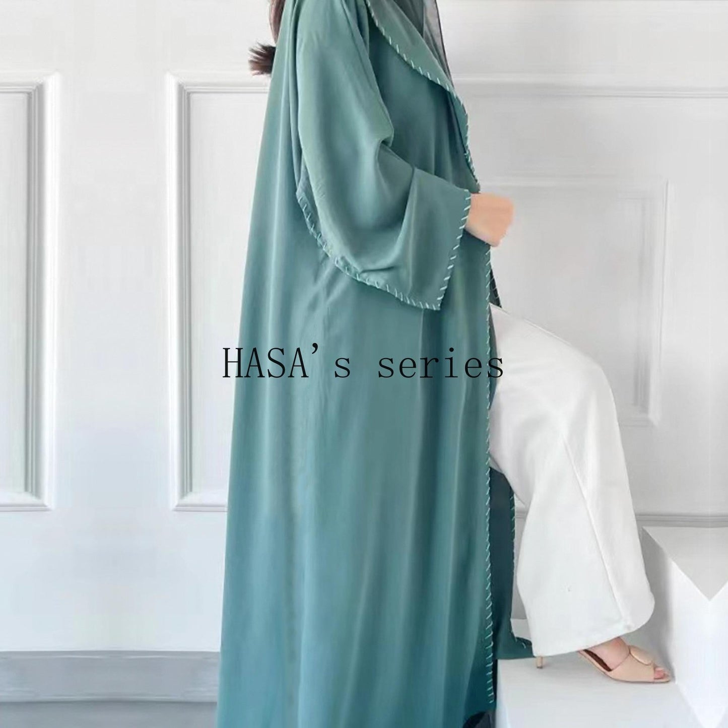 LUMAYA4843 Simple Cardigan and Headscarf Two-piece Set.