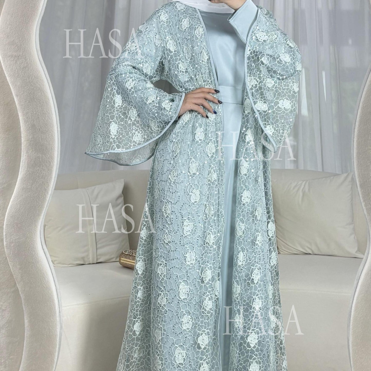 LUMAYA6482 Soft Lace Maxi Dress Set, Simple Loose Design