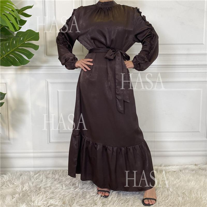 LM6591 Solid Color Turtleneck Long Sleeve Dress with Pleated Waistband