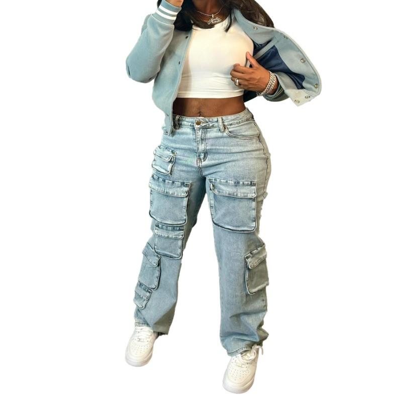 LM1917 Three-dimensional Multi-bag Tooling Style Denim Trousers