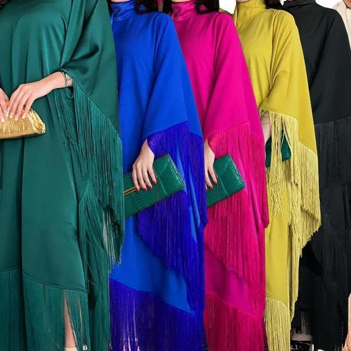 LUMAYA0467 Ladies Dolman Sleeve Tassel Kaftan High Fashion Dress modest party dress