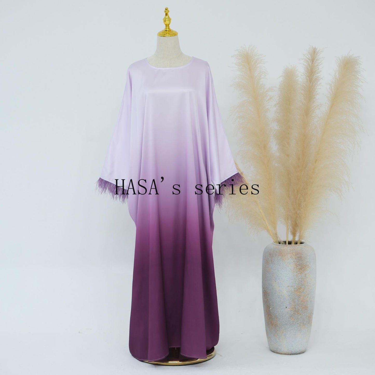 LUMAYA5111 Gradient-colored Fringed Long Dress, Romantic Dress with Batwing Sleeves.