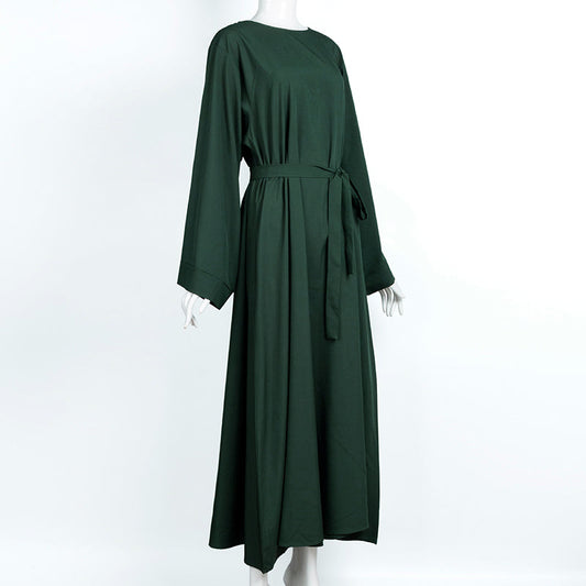 HAYA0477 Casual abaya solid color airy women's long sleeve round neck maxi dress