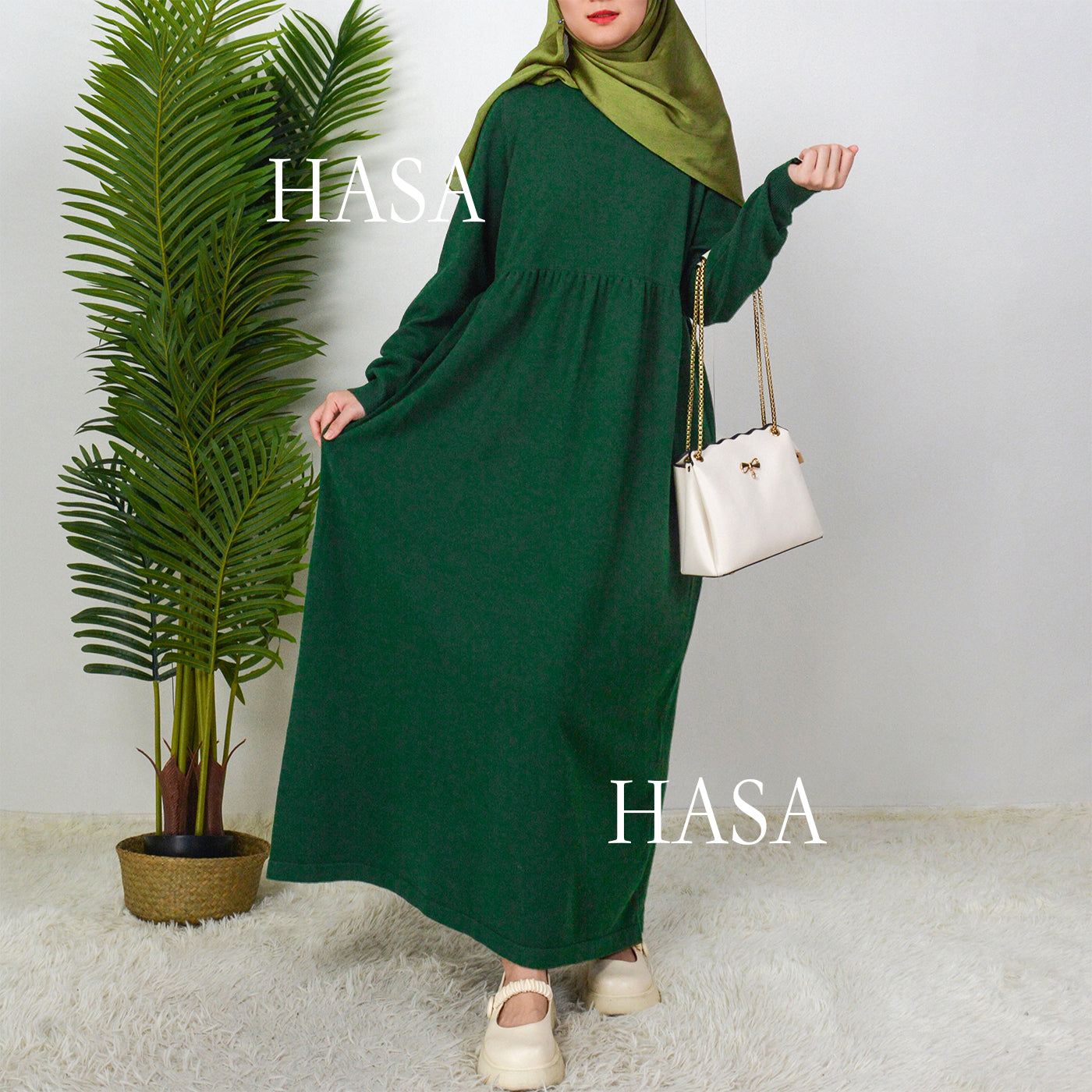 LUMAYA0116 Solid colour knitted long dress in Loose fitting waist