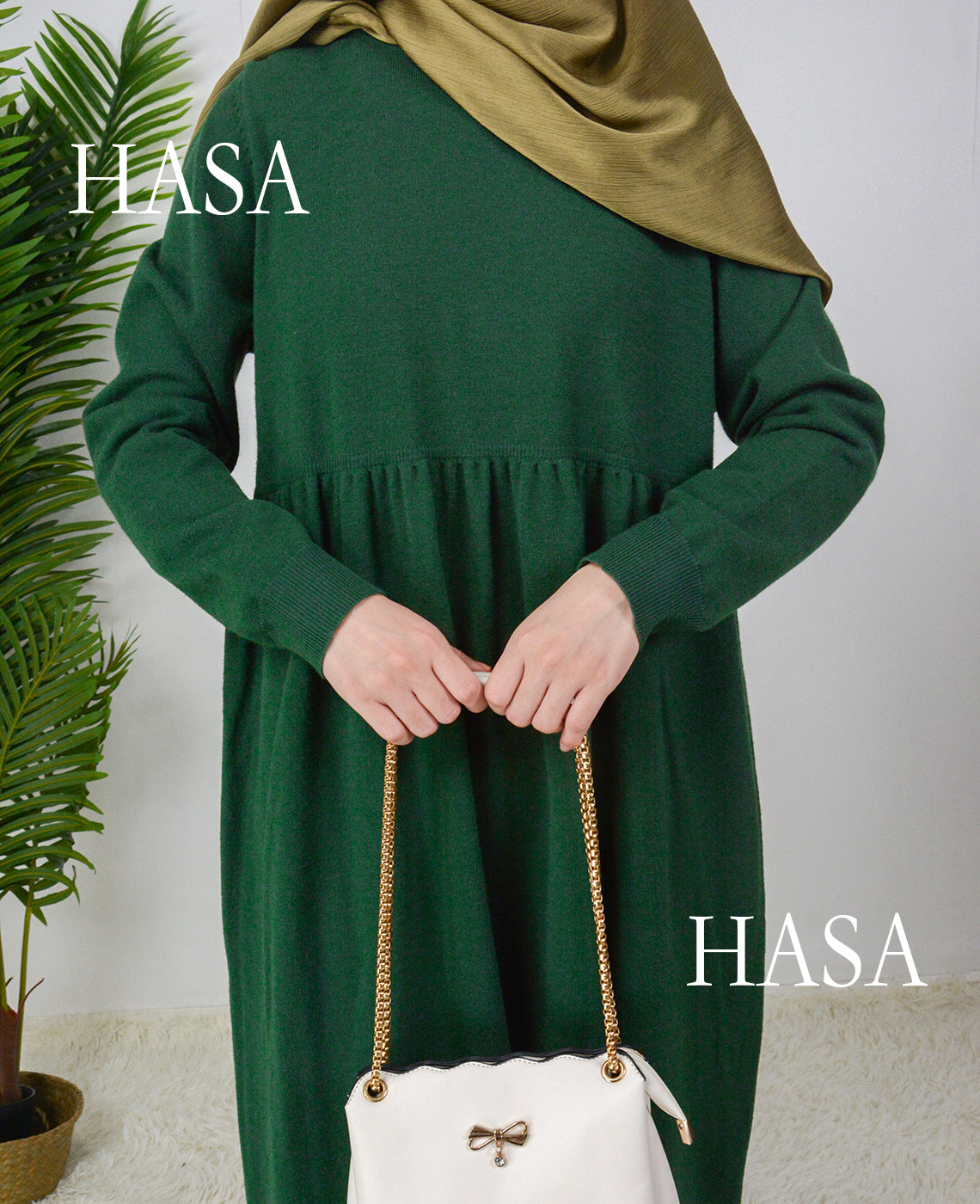 LUMAYA0116 Solid colour knitted long dress in Loose fitting waist